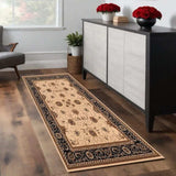 8' Runner Black and Ivory Oriental Power Loom Runner Rug - Homeroots - Flyclothing LLC