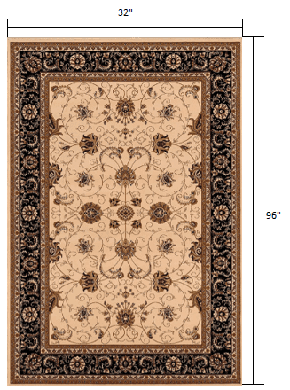 8' Runner Black and Ivory Oriental Power Loom Runner Rug - Homeroots - Flyclothing LLC