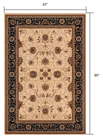 5' X 8' Black and Ivory Oriental Power Loom Area Rug - Homeroots - Flyclothing LLC