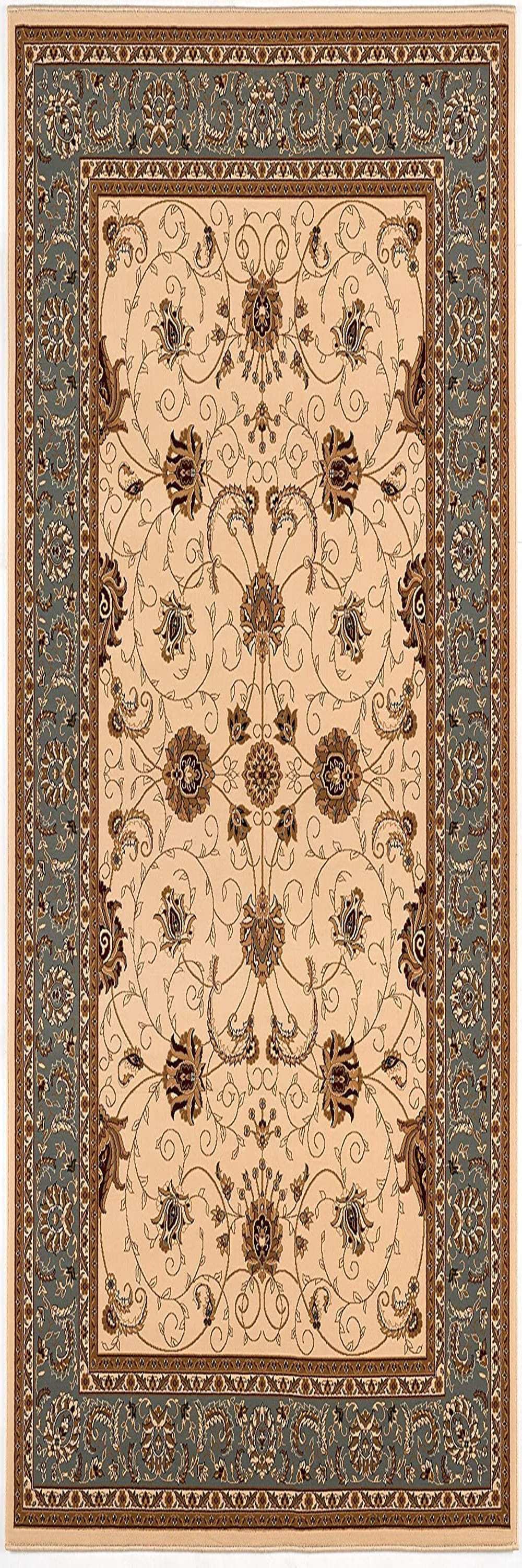 8' Runner Blue and Ivory Oriental Power Loom Runner Rug - Homeroots - Flyclothing LLC