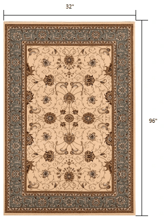 8' Runner Blue and Ivory Oriental Power Loom Runner Rug - Homeroots - Flyclothing LLC