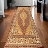 13' Runner Red and Beige Oriental Power Loom Runner Rug - Homeroots - Flyclothing LLC