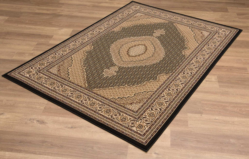 10' Runner Beige and Black Medallion Power Loom Runner Rug - Homeroots - Flyclothing LLC