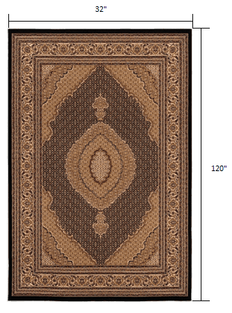 10' Runner Beige and Black Medallion Power Loom Runner Rug - Homeroots - Flyclothing LLC