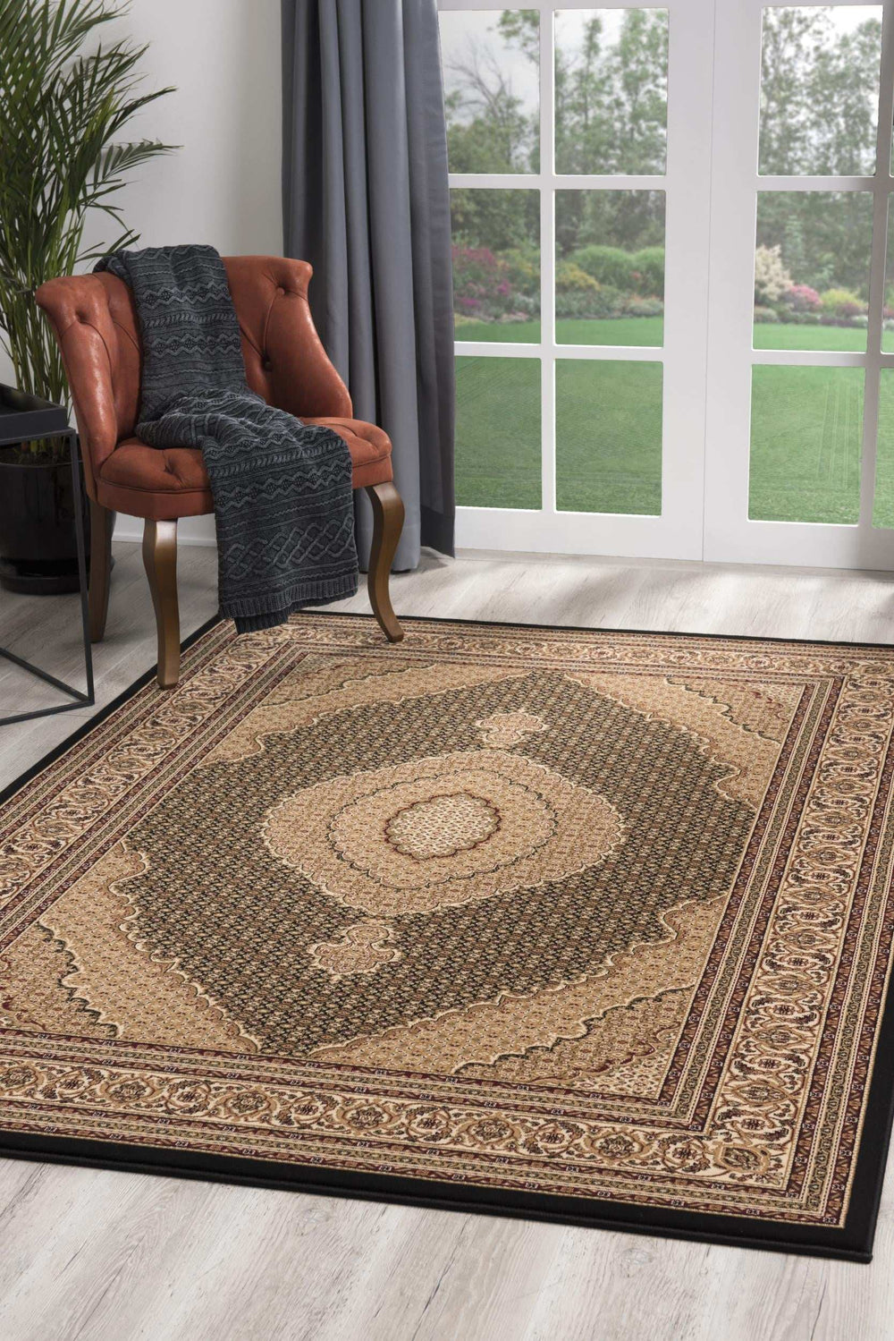 20' Runner Beige and Black Medallion Power Loom Runner Rug - Homeroots - Flyclothing LLC