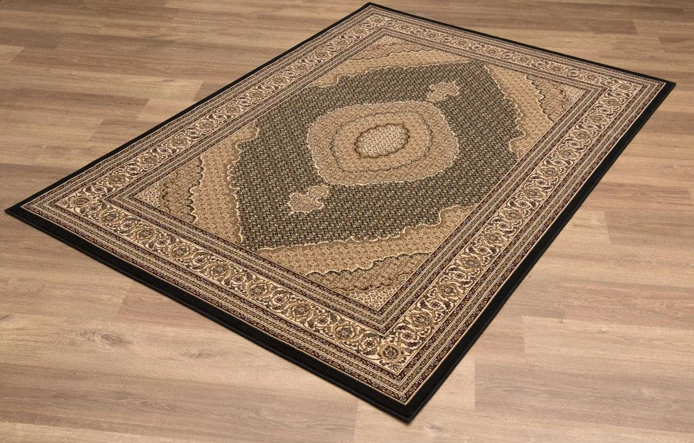 20' Runner Beige and Black Medallion Power Loom Runner Rug - Homeroots - Flyclothing LLC