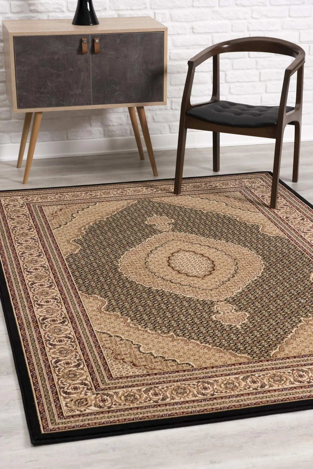 8' Runner Beige and Black Medallion Power Loom Runner Rug - Homeroots - Flyclothing LLC