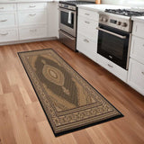 8' Runner Beige and Black Medallion Power Loom Runner Rug - Homeroots - Flyclothing LLC
