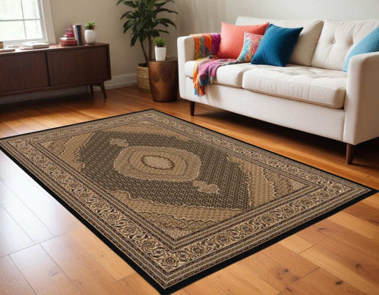 5' X 8' Beige and Black Medallion Power Loom Area Rug - Homeroots - Flyclothing LLC