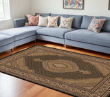 7' X 9' Beige and Black Medallion Power Loom Area Rug - Homeroots - Flyclothing LLC