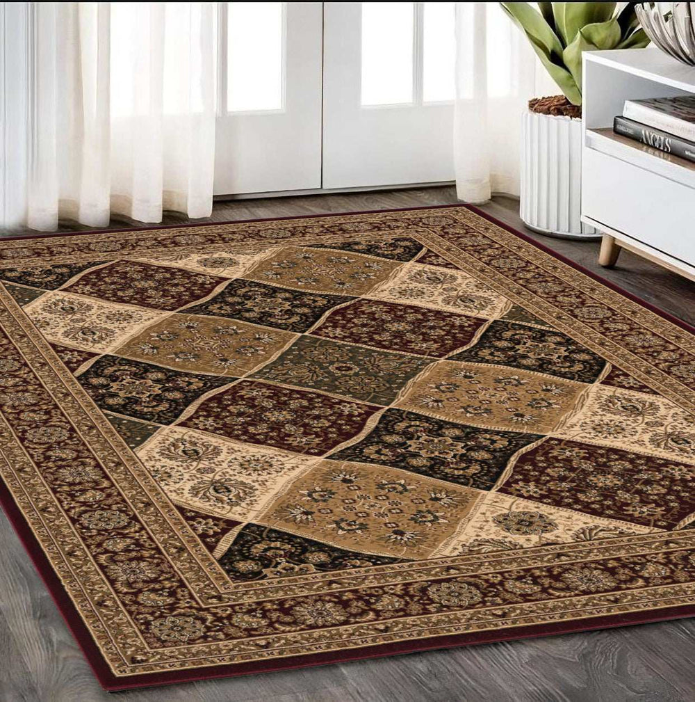 5' X 8' Red and Beige Oriental Power Loom Area Rug - Homeroots - Flyclothing LLC