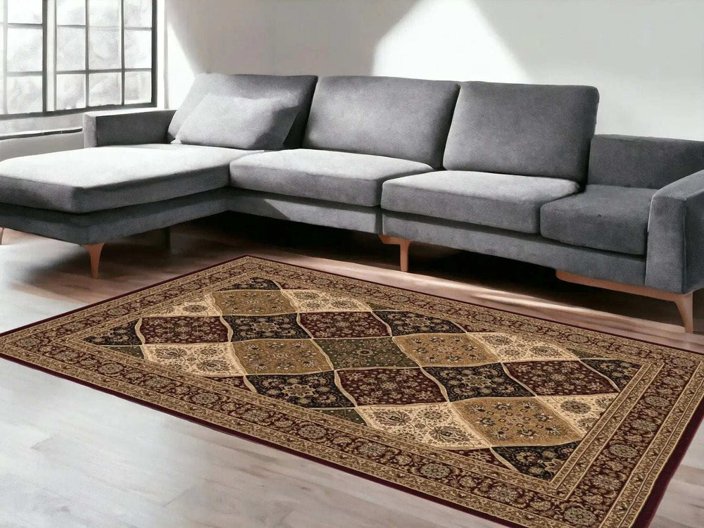 7' X 9' Red and Beige Oriental Power Loom Area Rug - Homeroots - Flyclothing LLC