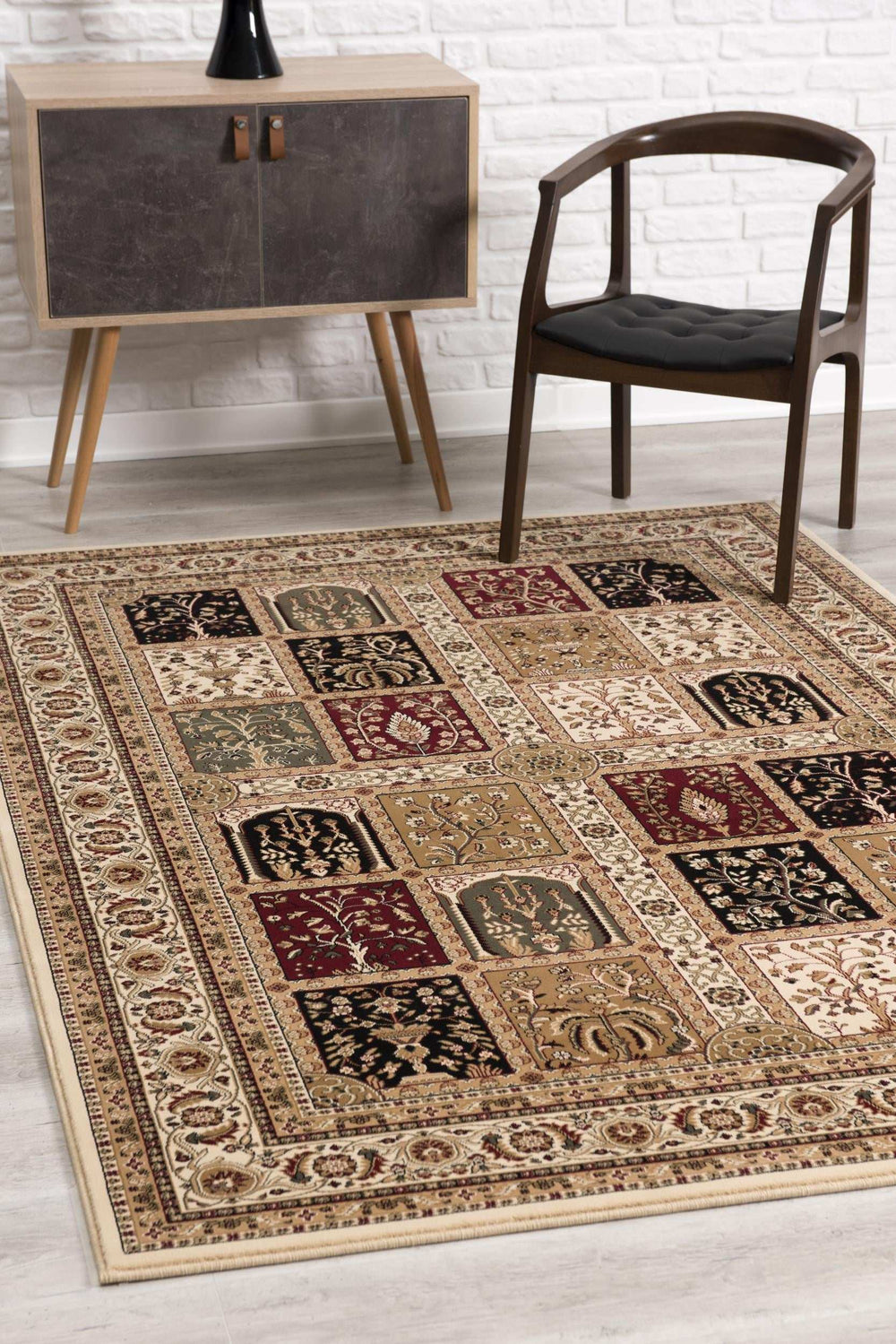 5' X 8' Beige and Black Oriental Power Loom Area Rug - Homeroots - Flyclothing LLC
