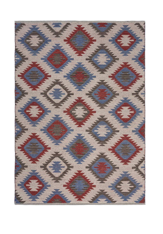 5' X 7' Red and Blue Geometric Diamonds Area Rug - Homeroots - Flyclothing LLC