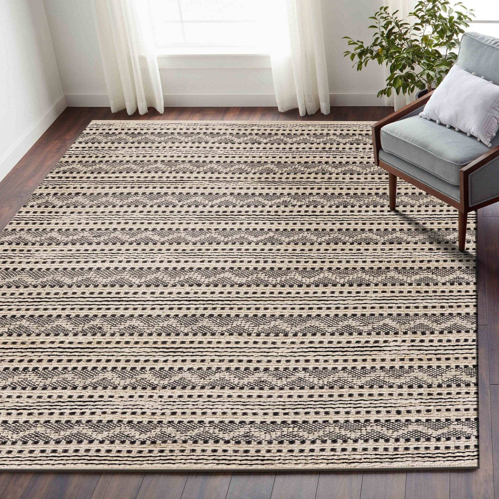 8' X 10' Black and Blush Chevron Stripe Area Rug - Homeroots - Flyclothing LLC