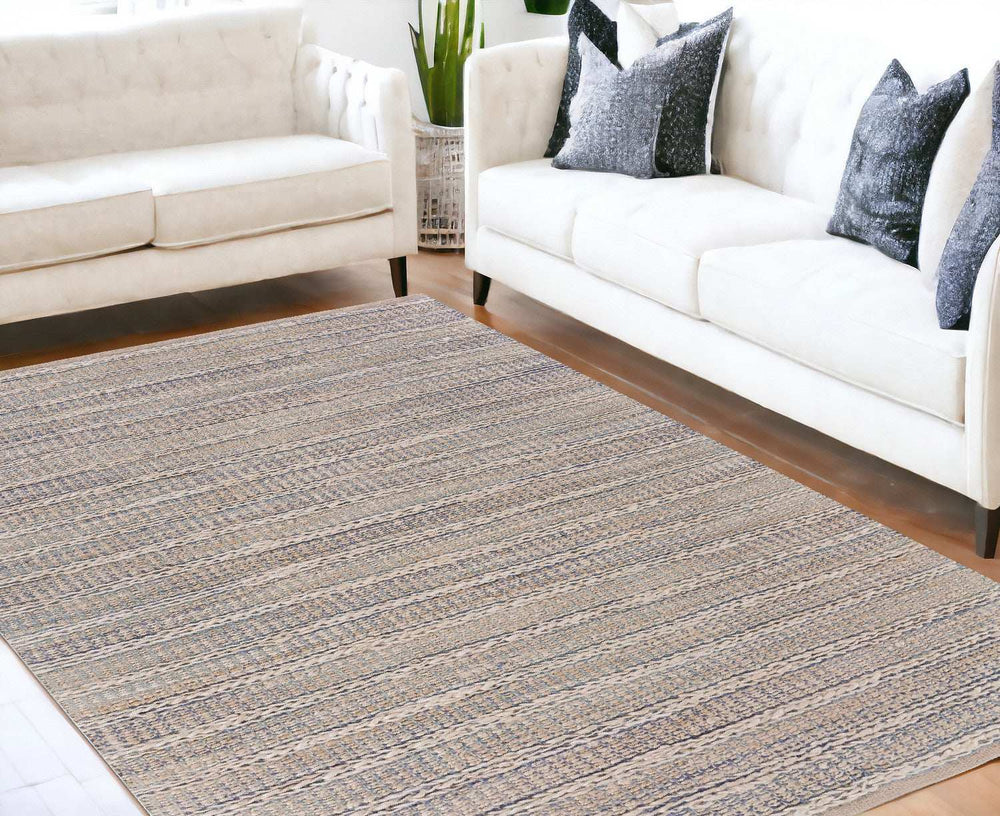 5' X 8' Blue and Cream Braided Jute Area Rug - Homeroots - Flyclothing LLC