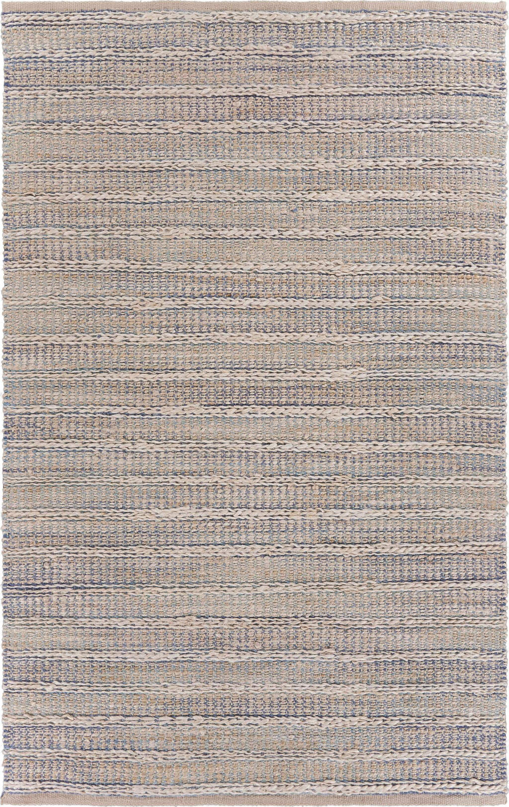 5' X 8' Blue and Cream Braided Jute Area Rug - Homeroots - Flyclothing LLC