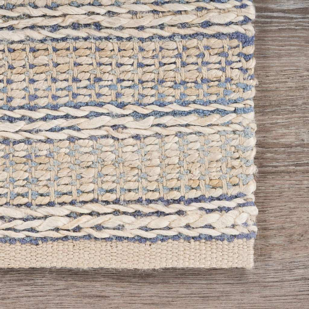 5' X 8' Blue and Cream Braided Jute Area Rug - Homeroots - Flyclothing LLC