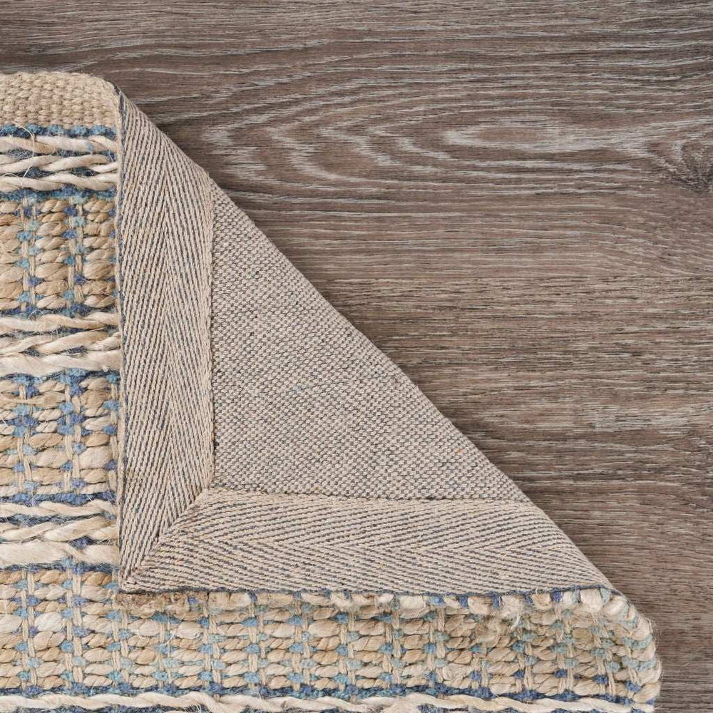 5' X 8' Blue and Cream Braided Jute Area Rug - Homeroots - Flyclothing LLC
