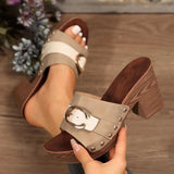 Buckle Trim Block Heel Sandals - Trendsi - Flyclothing LLC
