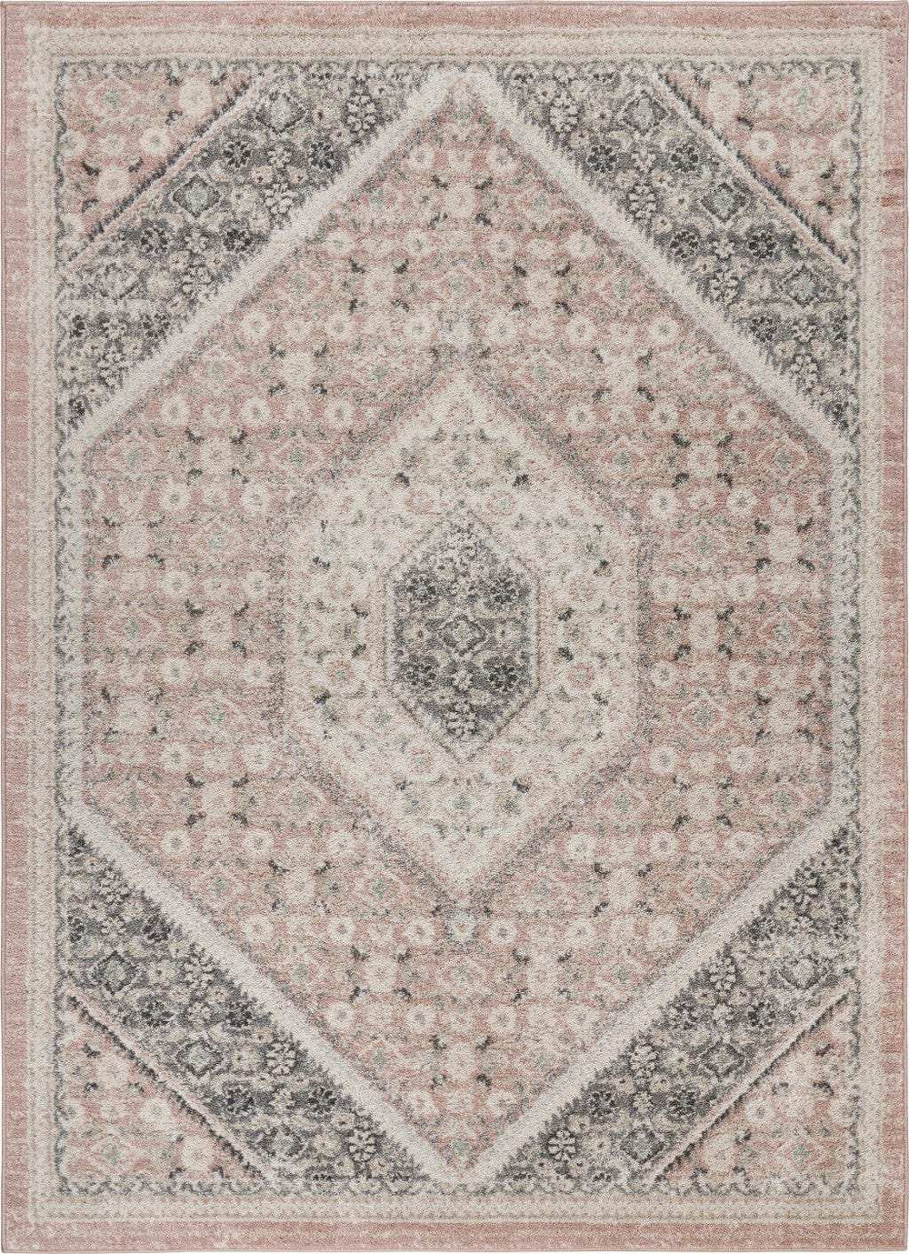 8' X 10' Gray and Soft Pink Traditional Area Rug - Homeroots - Flyclothing LLC