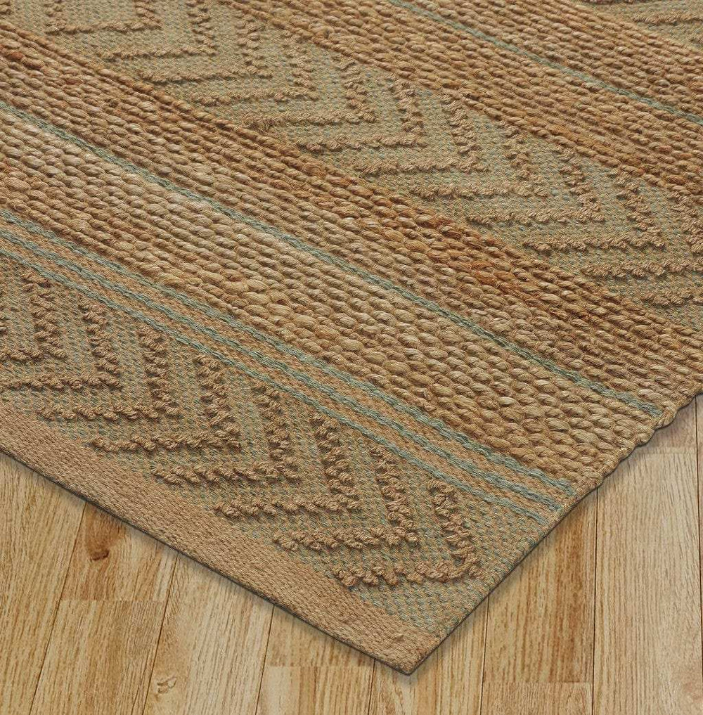 8' X 10' Seafoam and Tan Bohemian Striped Area Rug - Homeroots - Flyclothing LLC