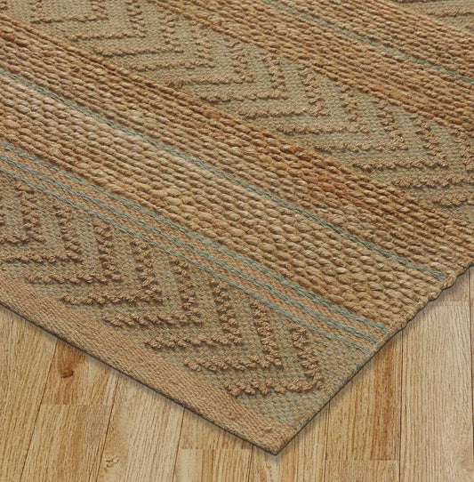 8' X 10' Seafoam and Tan Bohemian Striped Area Rug - Homeroots - Flyclothing LLC