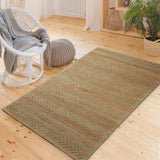 8' X 10' Seafoam and Tan Bohemian Striped Area Rug - Homeroots - Flyclothing LLC