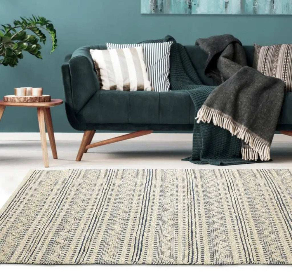 8' X 10' Blue and Beige Chevron Striped Area Rug - Homeroots - Flyclothing LLC