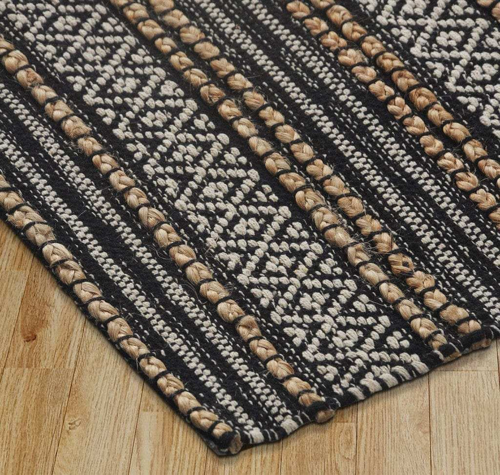 8' X 10' Black and Tan Decorative Striped Area Rug - Homeroots - Flyclothing LLC