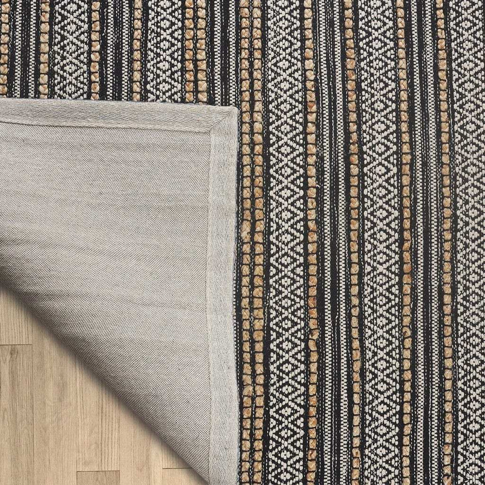 8' X 10' Black and Tan Decorative Striped Area Rug - Homeroots - Flyclothing LLC
