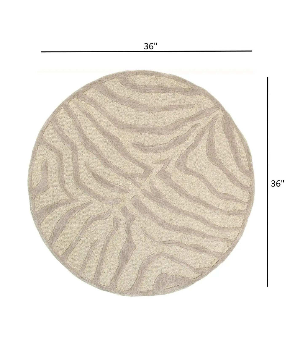 3' Round Taupe Zebra Pattern Area Rug - Homeroots - Flyclothing LLC
