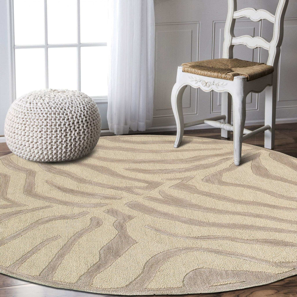 5' Round Taupe Zebra Pattern Area Rug - Homeroots - Flyclothing LLC