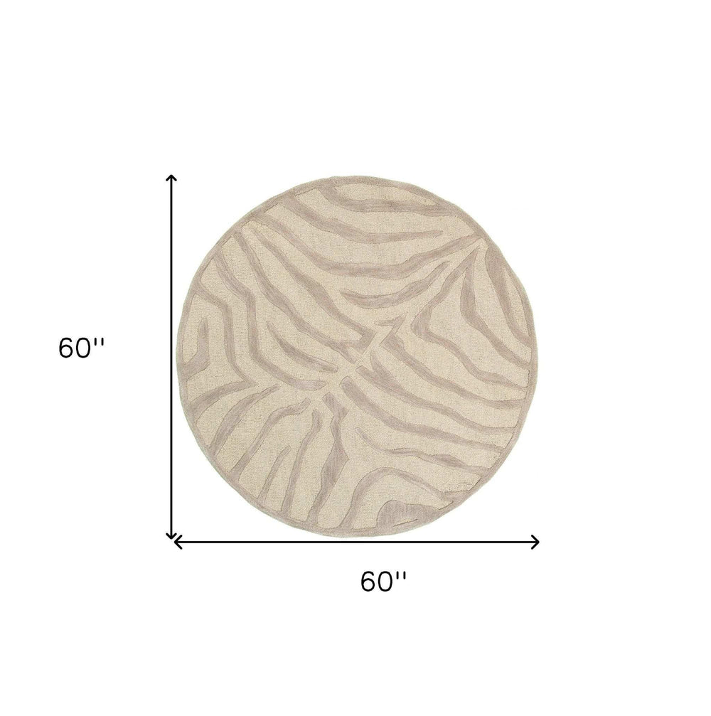 5' Round Taupe Zebra Pattern Area Rug - Homeroots - Flyclothing LLC