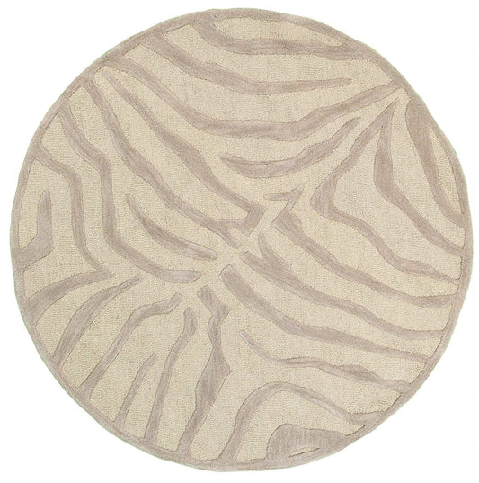 8’ Round Taupe Zebra Pattern Area Rug - Homeroots - Flyclothing LLC