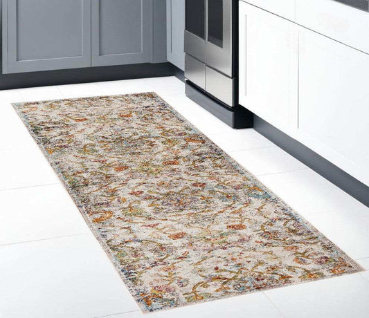 2' X 9' Beige Abstract Garden Runner Rug - Homeroots - Flyclothing LLC