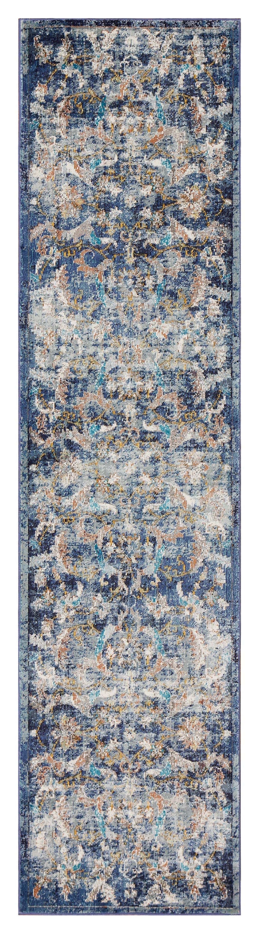 2' X 9' Blue and White Jacobean Pattern Runner Rug - Homeroots - Flyclothing LLC