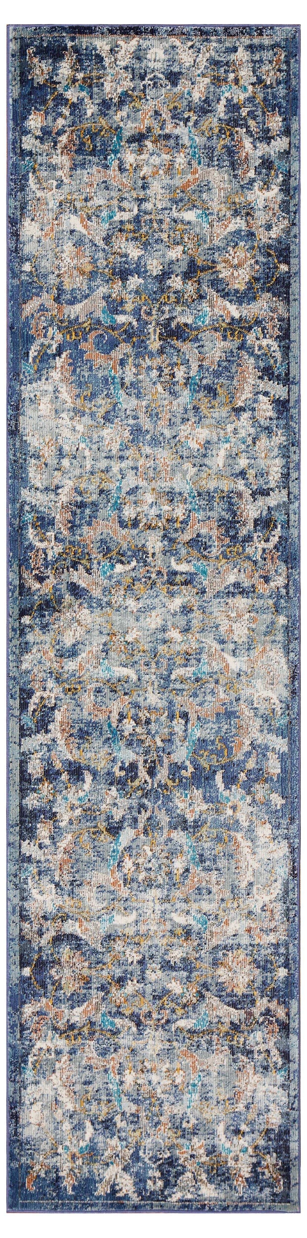 2' X 9' Blue and White Jacobean Pattern Runner Rug - Homeroots - Flyclothing LLC