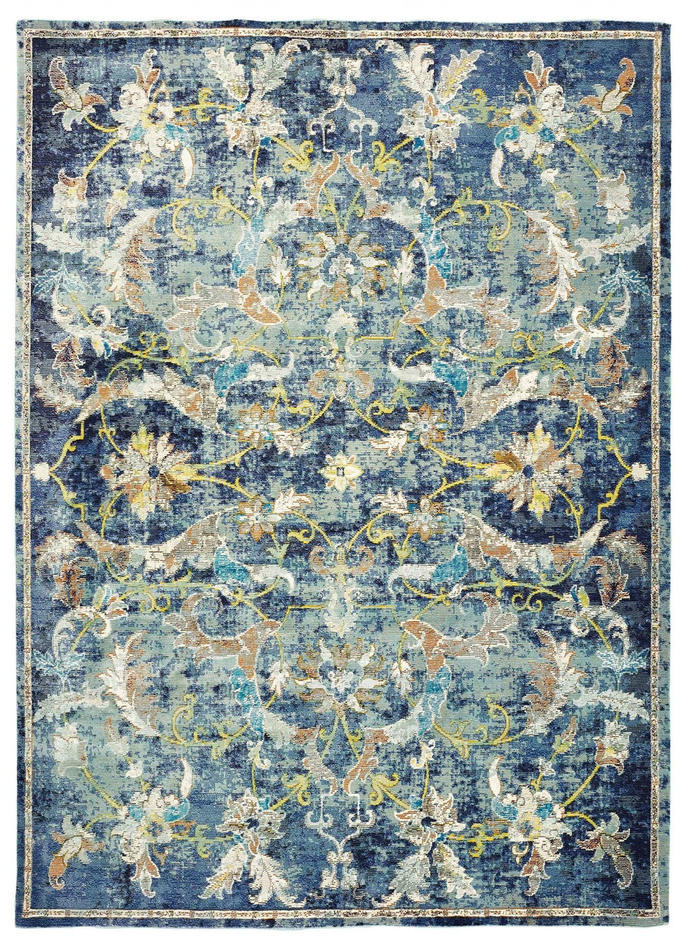 4' X 6' Blue and White Jacobean Pattern Area Rug - Homeroots - Flyclothing LLC