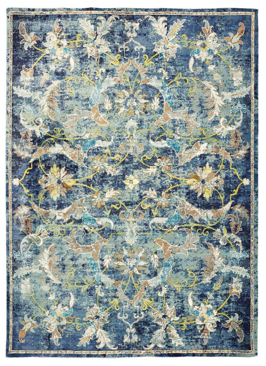4' X 6' Blue and White Jacobean Pattern Area Rug - Homeroots - Flyclothing LLC