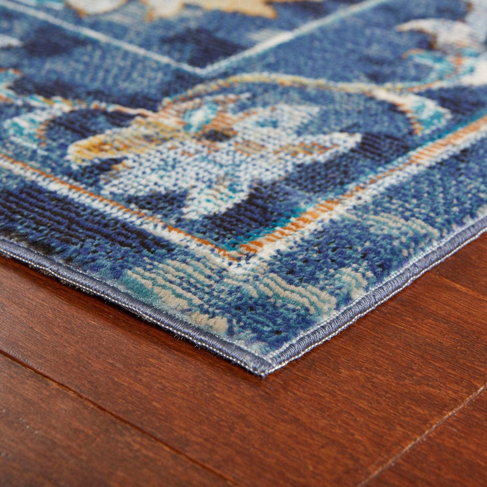 2' X 9' Blue and Gold Jacobean Runner Rug - Homeroots - Flyclothing LLC