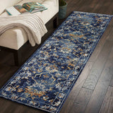 2' X 9' Blue and Gold Jacobean Runner Rug - Homeroots - Flyclothing LLC
