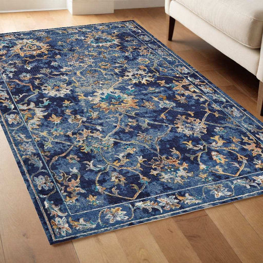 4' X 6' Blue and Gold Jacobean Area Rug - Homeroots - Flyclothing LLC