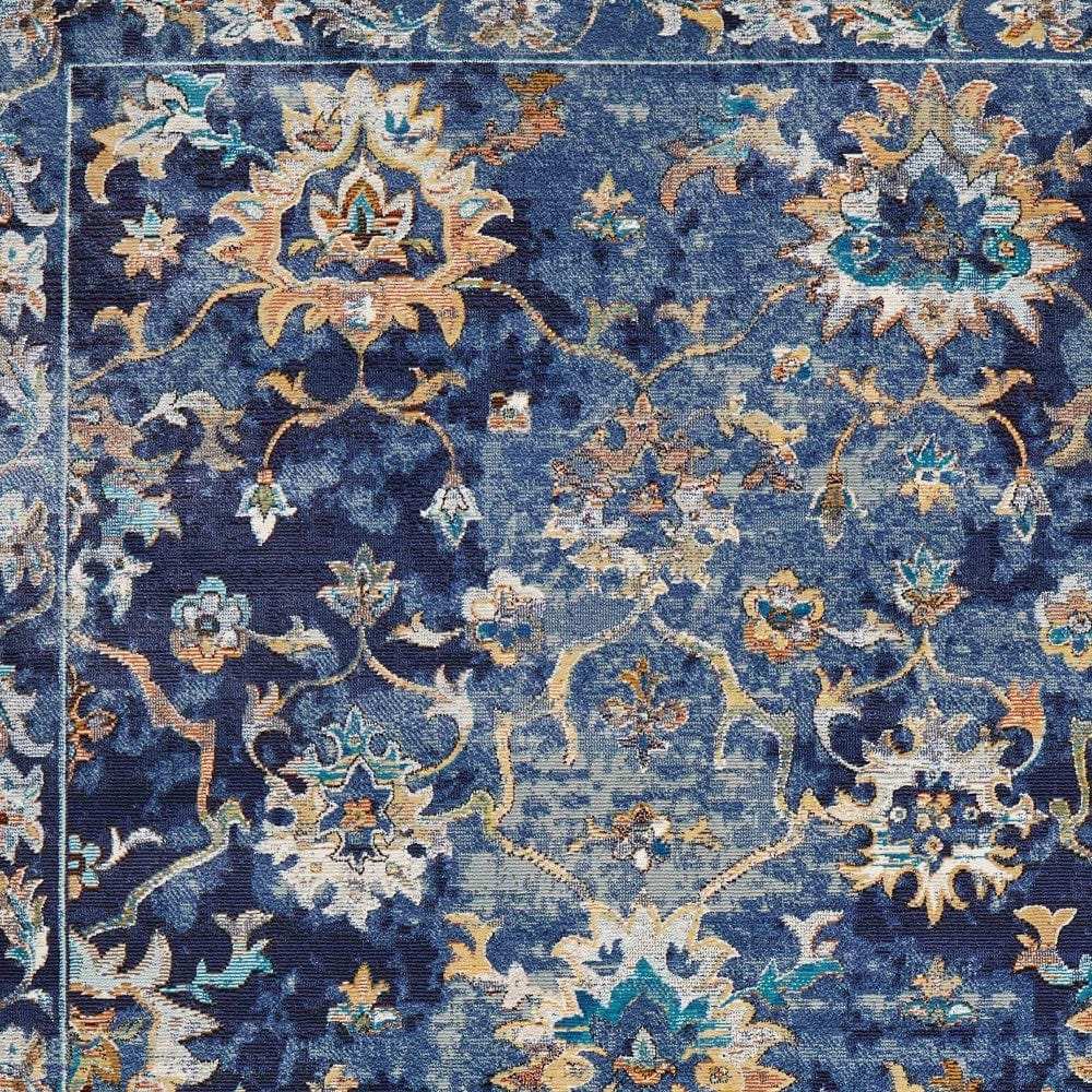 4' X 6' Blue and Gold Jacobean Area Rug - Homeroots - Flyclothing LLC
