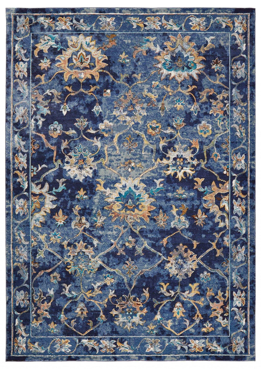 4' X 6' Blue and Gold Jacobean Area Rug - Homeroots - Flyclothing LLC