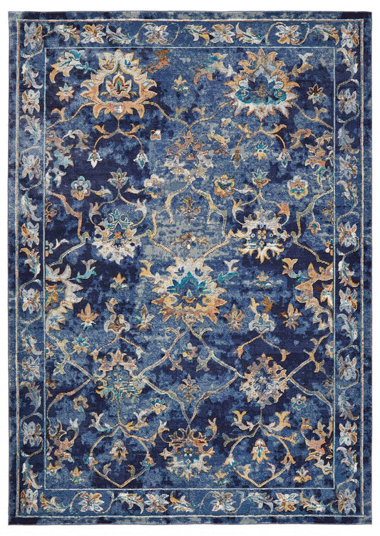 4' X 6' Blue and Gold Jacobean Area Rug - Homeroots - Flyclothing LLC