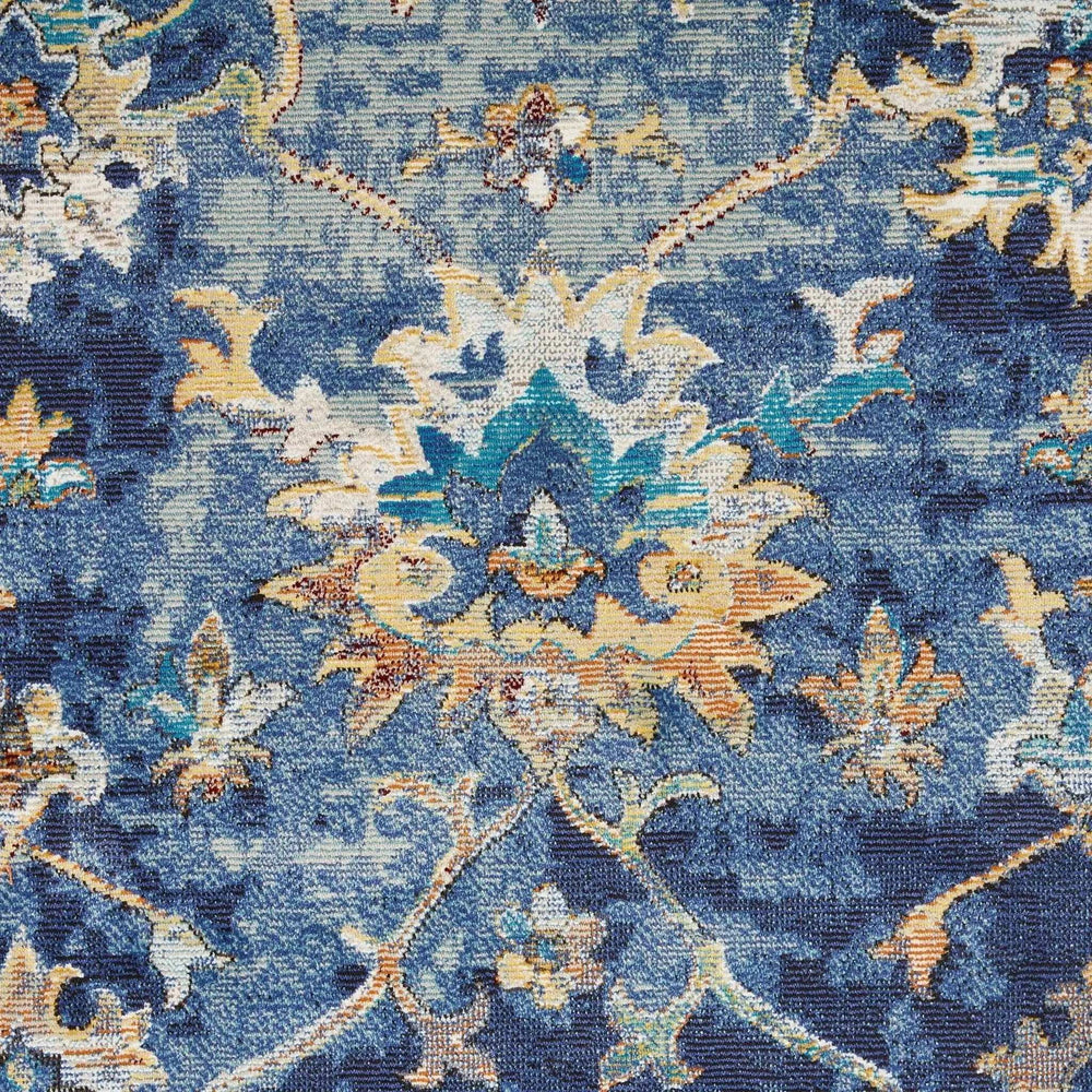 4' X 6' Blue and Gold Jacobean Area Rug - Homeroots - Flyclothing LLC
