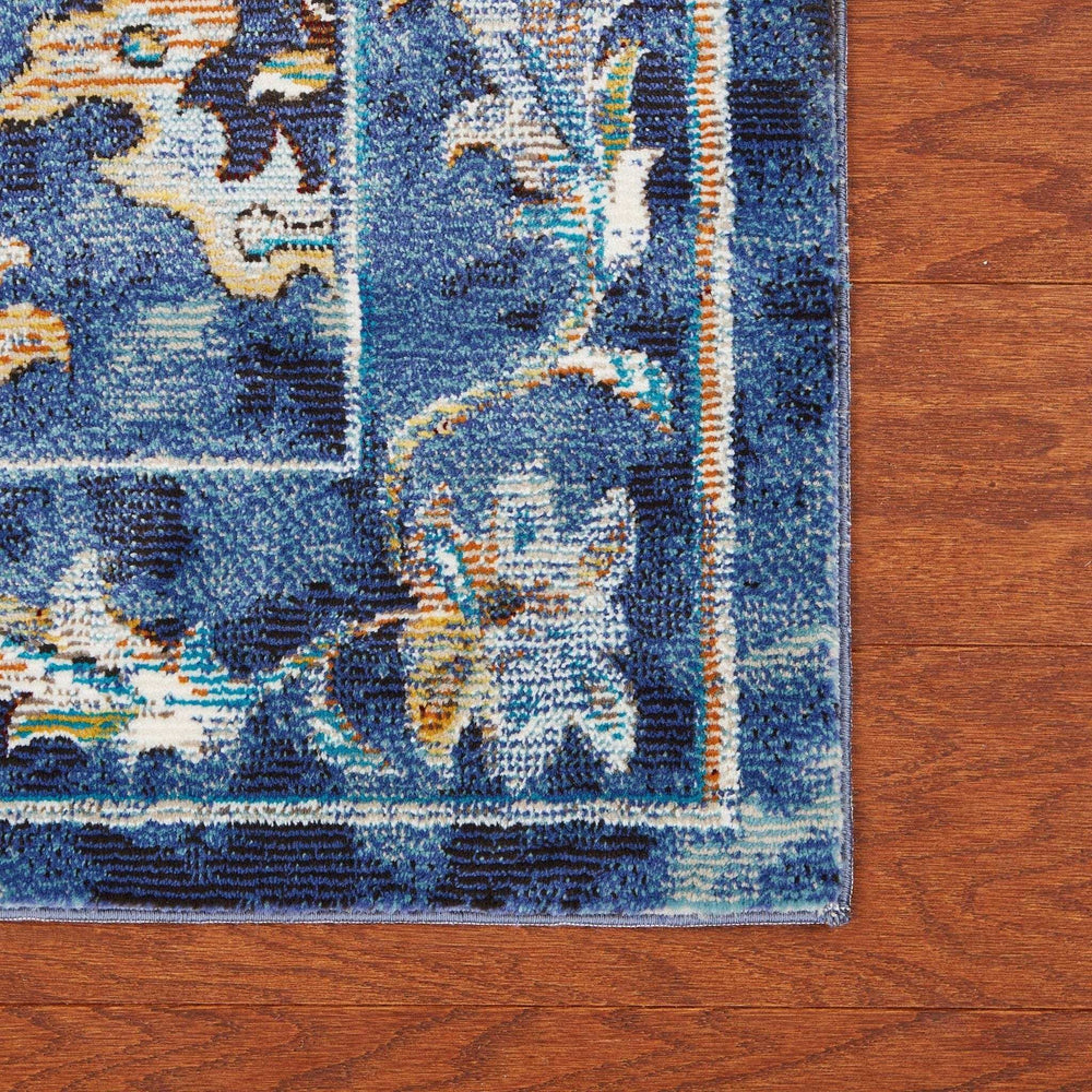 4' X 6' Blue and Gold Jacobean Area Rug - Homeroots - Flyclothing LLC