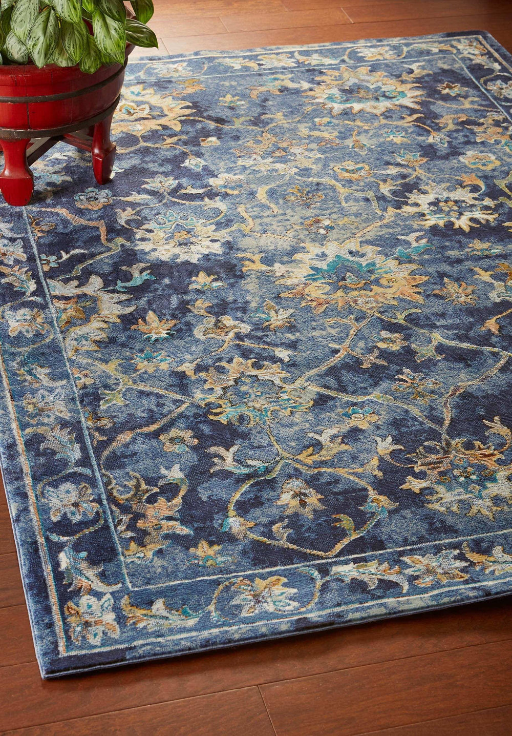 4' X 6' Blue and Gold Jacobean Area Rug - Homeroots - Flyclothing LLC