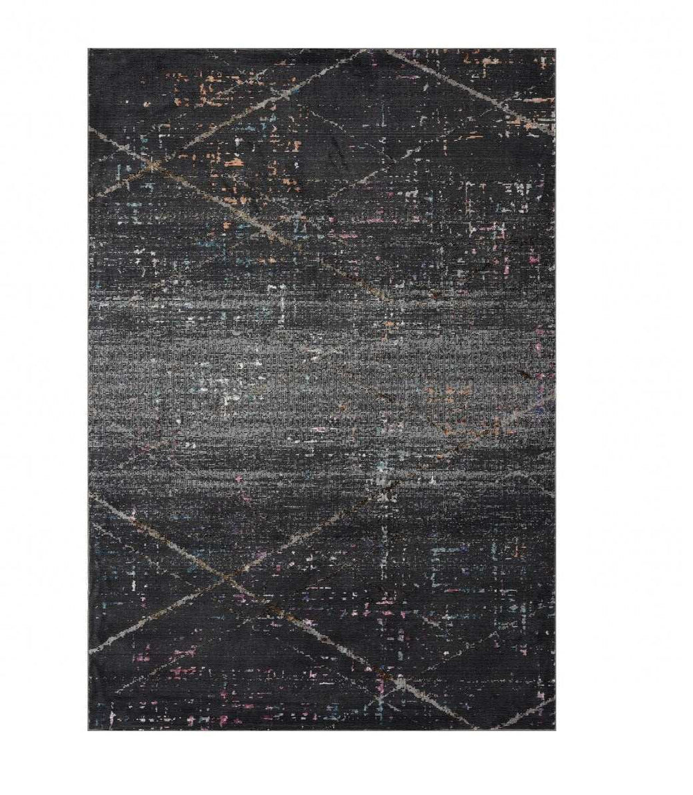 5' X 8' Distressed Black Abstract Area Rug - Homeroots - Flyclothing LLC